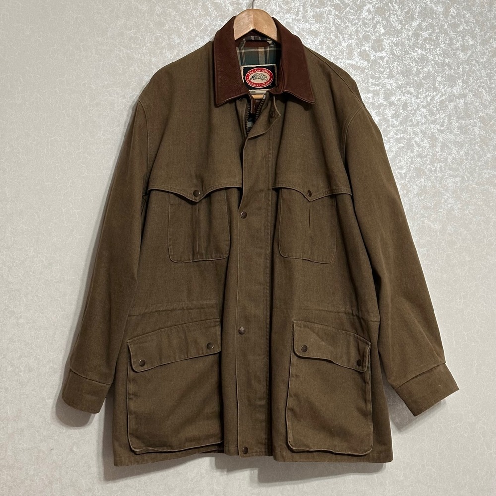 Australian Outback Collection Canvas Field Jacket Cotton Leather Collar VTG XL